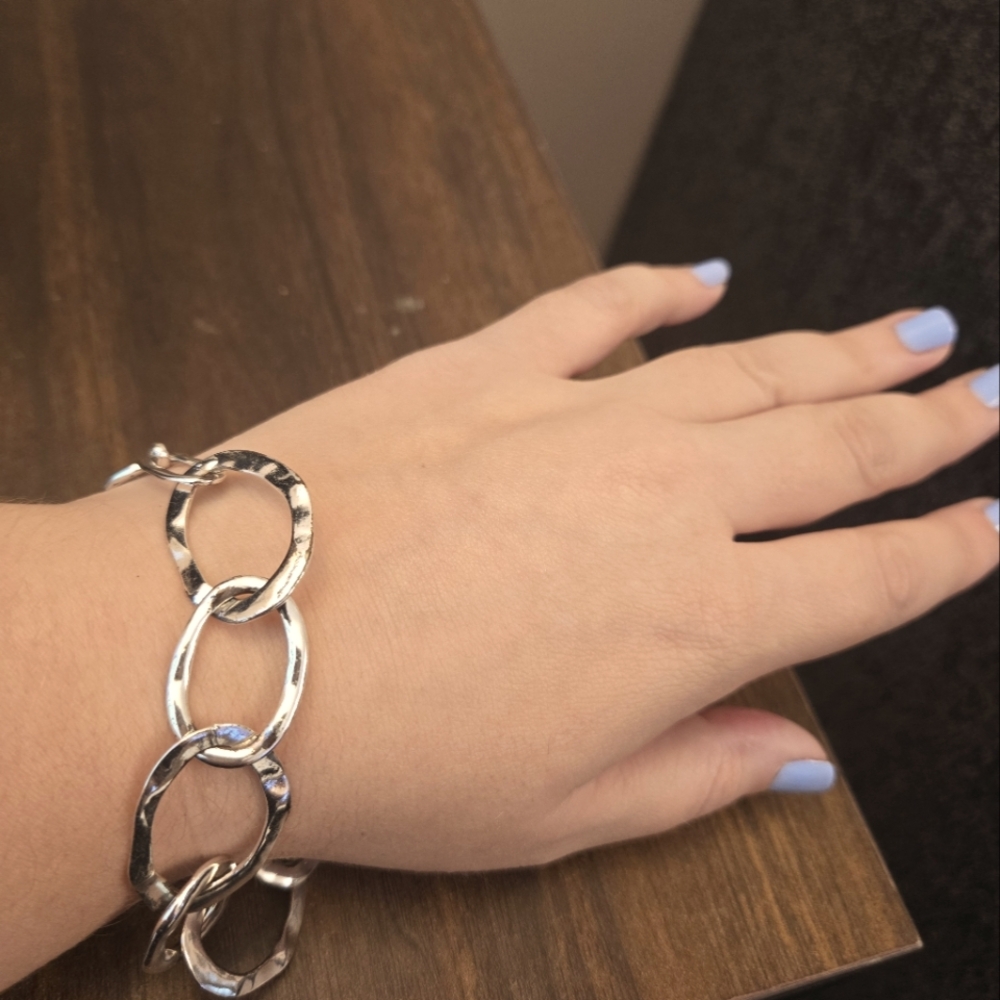 Hammer Finish Chain Link Bracelet